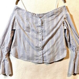 Free People XS Womens‎ March To The Beat Off-the-Shoulder Blouse Top Striped